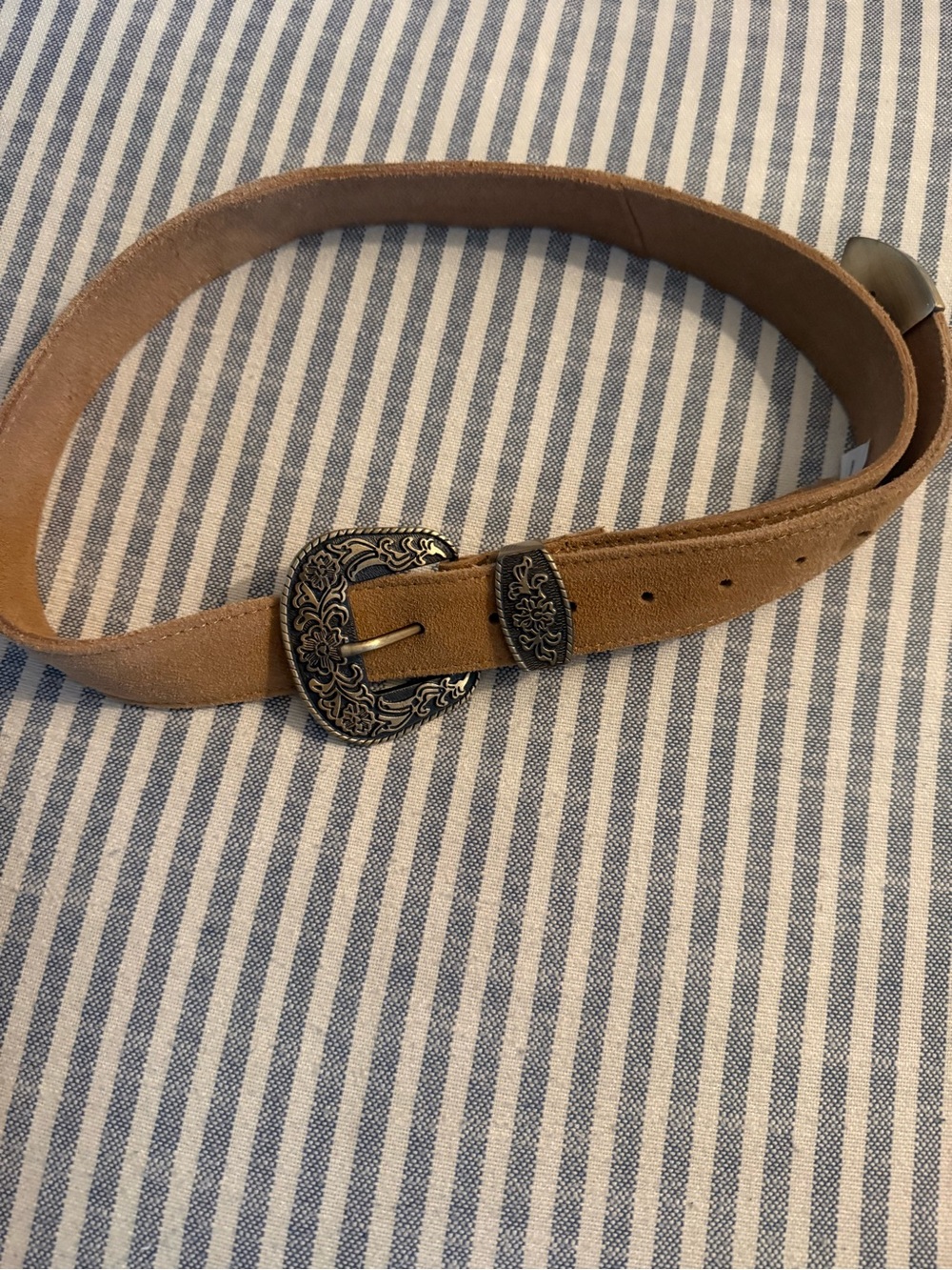 Free People Suede Tan Belt with Ornate Silver Buckle (size small) - Picture 2 of 3